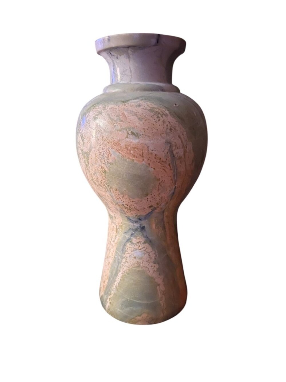 Pakistan Onyx Marble Vase 9.5" Tall Cream Light Green Yellow 1970s - 1990s